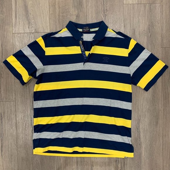 𝅺PAUL & Shark Yachting Men's Medium Polo Shirt Blue Navy Yellow Made in Italy - Picture 2 of 6